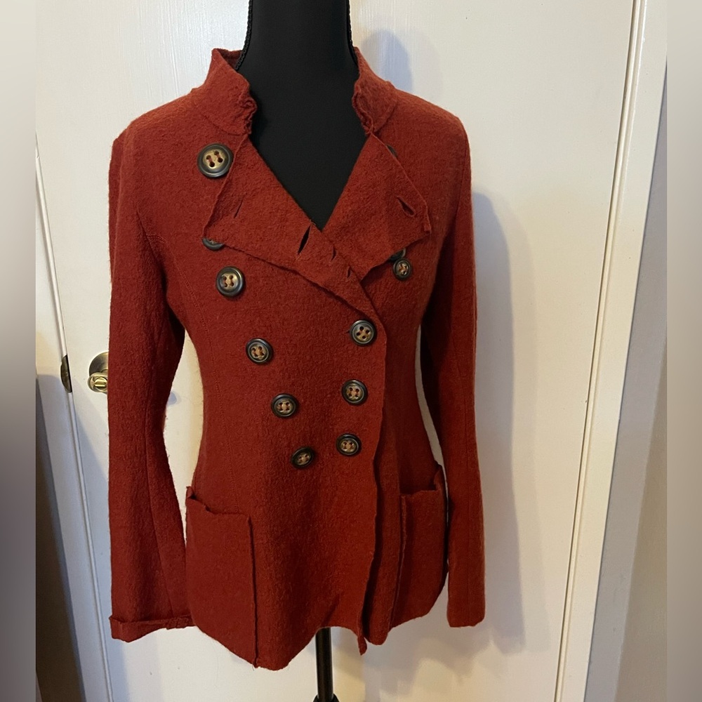 Elegant Double-Breasted Rust Pea Coat